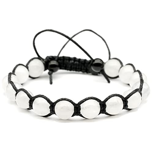 ElisaJewelryArt - Natural Black Onyx Beaded Bracelet Genuine Gemstone Strenght Crystal Macrame Bracelet Unisex Bracelet - color: Selenite, size: MEN