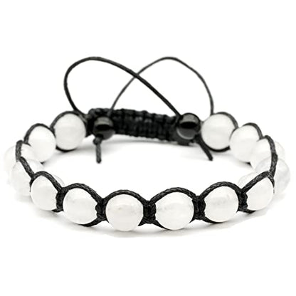 ElisaJewelryArt - Natural Black Onyx Beaded Bracelet Genuine Gemstone Strenght Crystal Macrame Bracelet Unisex Bracelet - color: Selenite, size: WOMEN