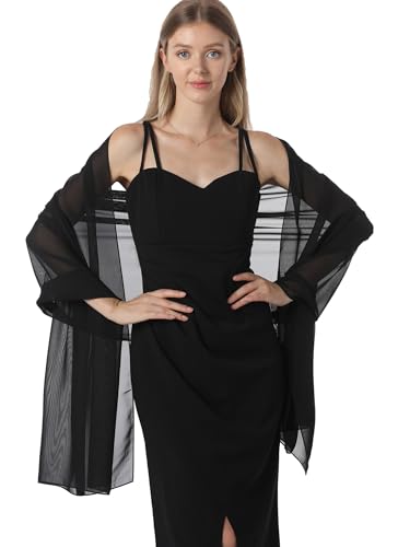 Chiffon Shawls and Wraps for Evening Dresses Women Elegant Soft Scarf Bridal Scarve Wedding Stole - color: Black, size: Plus Size