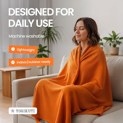 Yogikuti Iyengar Cotton Yoga Blanket Set of One – Thick Handwoven Yoga Blankets for Restorative Yoga, Meditation & Pranayama – Premium Cotton Yoga Blanket for Support & Comfort in Pranayama (Orange)