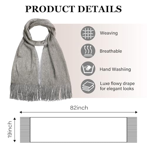 Sumolux Shawls Wraps for Evening Dresses Metallic Glitter Shawls Scarf for Women Sparkling Wedding with Free Buckle - color: Dark Grey With Gold Threads