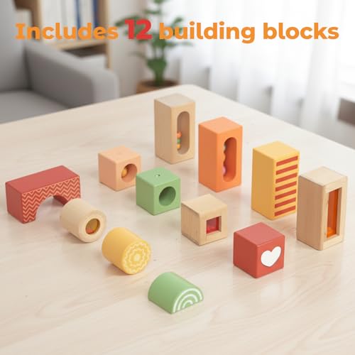 Fun with Sounds Wooden Discovery Blocks for Toddlers with Acoustic Sounds, Toddler Toys for Preschool Learning Activities (Red)