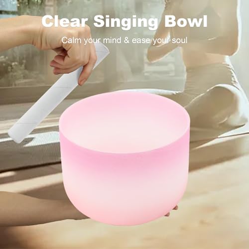 Crystal Singing Bowl 8 inch F Note, Colorful Pink Sound Bowl with Mallet O-ring, Sound Healing Instruments for Healing Mindfulness Meditation Yoga Sound Baths - size: 8inch