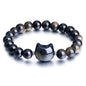 Beaded Bracelets for Women, Black Obsidian Money Attraction Bracelet, 8mm Healing Relax Anxiety Luck Crystal Bead Bracelets, Adjustable Jewelry Feng Shui Stretch Bracelet Cat Lover Gifts for Women Men