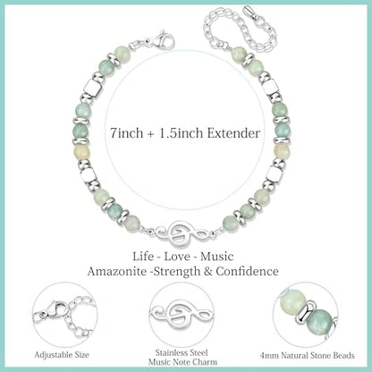 JoycuFF 𝗚𝗶𝗳𝘁𝘀 𝗳𝗼𝗿 𝗪𝗼𝗺𝗲𝗻 𝗠𝗼𝗼𝗻𝘀𝘁𝗼𝗻𝗲 𝗕𝗿𝗮𝗰𝗲𝗹𝗲𝘁 Amazonite Colorful Imperial Jasper Stainless Steel Beads Bracelets, Graduation Christmas Valentines Mothers Day Birthday Gifts - style: Music Gifts for Women