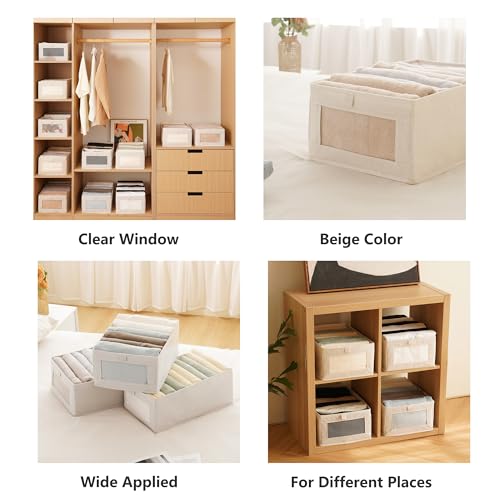 4 Pack linen storage box, with transparent window - foldable clothing storage box, suitable for organizing wardrobes, toys, books | home storage container (4)