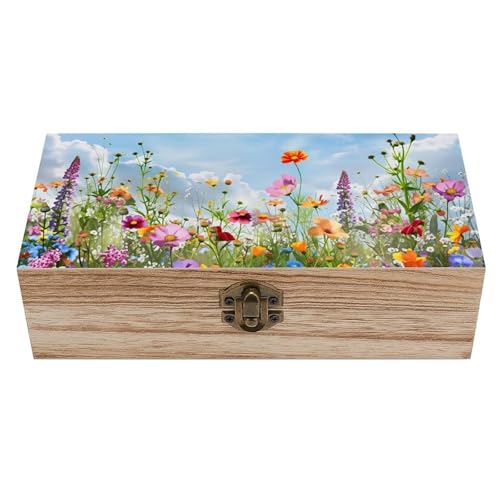 Flowers in Garden Wooden Storage Box 7.9x3.7x2.3 Inch,Keepsake Decorative with Hinged Lids Wedding Memory for Large Crafts Small Jewelry Photos Organizer - color: style-26