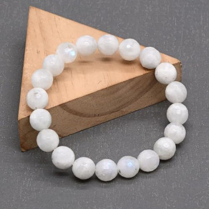 Justinstones Gemstone Crystals Chakra Beads Bracelet Crystal Healing 10mm Round Stretchable Bracelet for Her Gift - color: Faceted Moonstone
