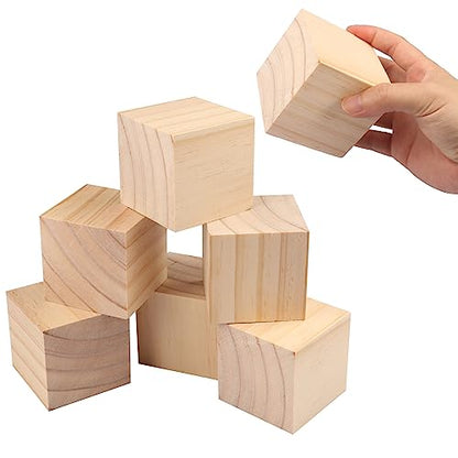6 Packs Wooden Blocks for Crafts, 3.15 Inch Pine Wood Cubes, 8 x 8 x 8 cm Wooden Cubes for Paint, Stamp, Decorate, DIY Projects and Personalized Gifts,GNIEMCKIN. - size: 6 Packs 3.15 Inch