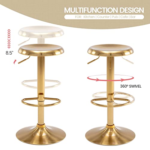 Adjustable Bar Stool, Swivel Round Metal Airlift Barstool, Backless Counter Height Bar Chair for Kitchen Dining Room Pub Cafe, 1 pc (Gold) - color: Gold, size: 1 pc