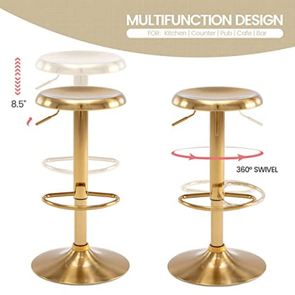 Adjustable Bar Stool, Swivel Round Metal Airlift Barstool, Backless Counter Height Bar Chair for Kitchen Dining Room Pub Cafe, 1 pc (Gold) - color: Gold, size: 1 pc