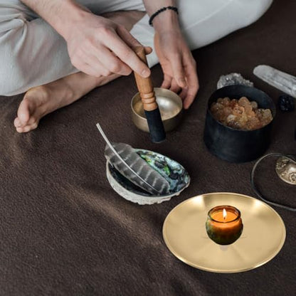 Cabilock Metal Tarot Candle Holder, Round Altar Tealight Tray Decorative Plate, Pillar Candles Candlestick Stand Witchcraft Supplies for Meditation Ceremony Home Table Centerpiece, 14cm