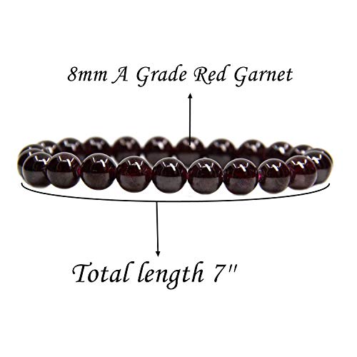 Angelstones Handmade Natural Healing Gemstone 8mm Round Beads Stretch Crystal Bracelet 7 Inch Unisex - color: Red Garnet