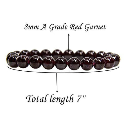 Angelstones Handmade Natural Healing Gemstone 8mm Round Beads Stretch Crystal Bracelet 7 Inch Unisex - color: Red Garnet