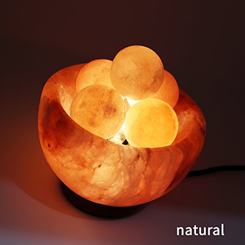 UMAID Himalayan Salt Lamp Bowl with 6 Himalayan Salt Massage Stones, Dimmable Pink Rock Salt Lamp for Bedroom, Office Desk & Meditation Room, Spa Decor, Relaxation Home Decor Gifts for Men & Women - style: Massage Bowl
