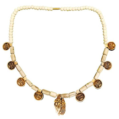 8 Leaf RADHA Tulasi Necklace Mala with Lord Radha Krishna Holy Basil Tulsi Pendant Wood Necklace Religious Chain Mala for Women & Men