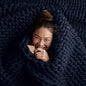 Cotton Hand-Knit Weighted Blankets for Adults - Chunky Knit Blanket - Sustainable, Breathable, Organic, Cooling Weighted Blanket - Machine Washable (Midnight Blue, 10 lbs, 40"x64")