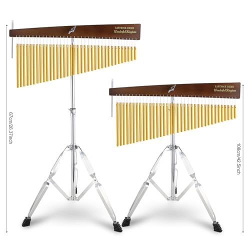 EASTROCK 36 Note Chimes Slant Style Musical Instruments Percussion Instrument European Ash Single-row Chime Bar Chimes Percussion Height-Adjustable Stand Gold - color: Gold