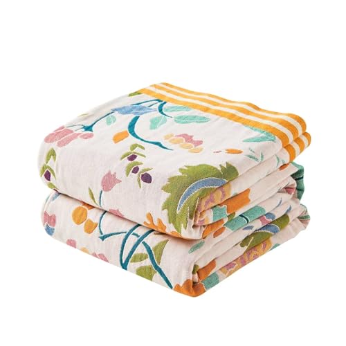 XIBLC Boho Throw Blanket for Bed, 100% Cotton Soft Rustic Quilt Fall Blanket, 90"x98" Floral Printed Farmhouse Decor Bed Blankets, All Season Rustic Reversible Bohemian Throw Quilt - color: G-boho Floral Throw, size: 90x98 Inch