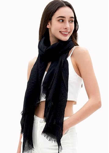 Women Summer Scarfs Lightweight Large Long Gauze Shawl Linen Beach Wrap Plain 75”×43” - color: Black