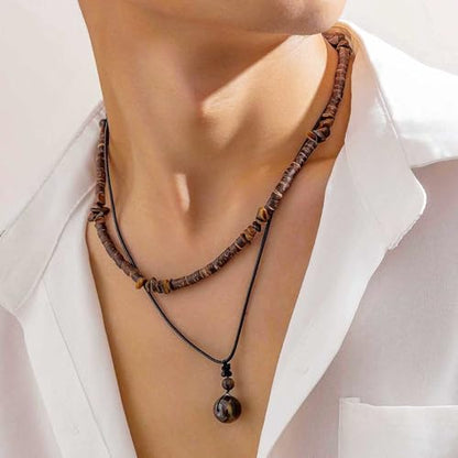 Layered Puka Shell Necklace for Men Brown Coconut Wood Beads Necklace Boho Mens Summer Necklace Surfer Beach Necklace Jewelry - style: A:STYLE 1