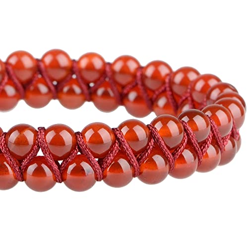 MASSIVE BEADS Double Layer Natural Chakra Healing Power Crystals Macrame Bracelet Yoga Stone Beads Gemstone Meditation Relax Anxiety Bangle for Unisex Women Men - color: Carnelian, size: 6mm