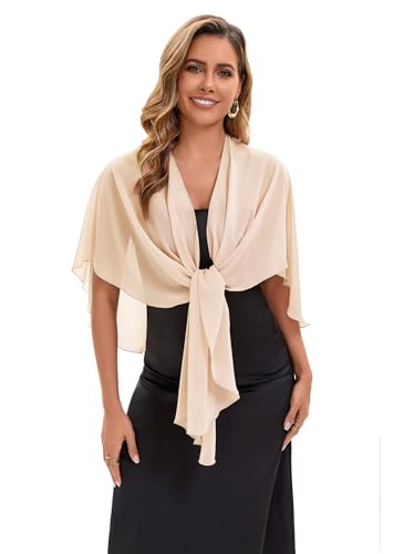 Baoqiya Chiffon Shawl Evening Scarf Shawls and Wraps for Women Wedding Party Bridal Scarves Cover Ups - color: Champagne