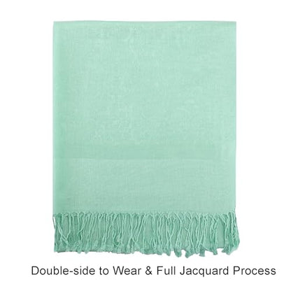 Silky Paisley Pashmina Shawl Scarf-Women's Soft Double-side Jacquard Pashminas Wrap for Evening Dress Travel Shawl - color: A-light Green