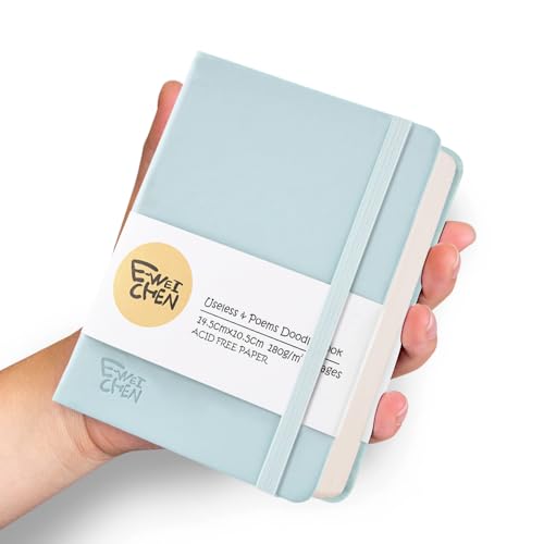 E-WEICHEN Hardcover 96Pages Blank Sketch Book for Drawing, Small 5.7x4.1 Pocket Journal Notebook for Travel, 180gsm Thick Paper Diary Notebooks for Work, PU Cover Memo for Writing. Light Blue - color: PU Cover-5.7x4.1in-Light Blue