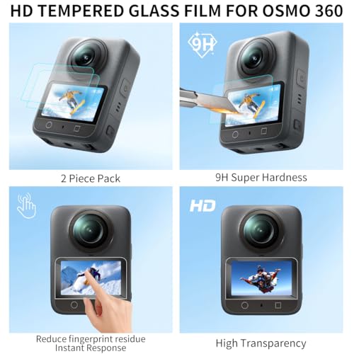 Carrying Case Compatible with DJI Osmo 360, Hard Shell EVA Storage Bag with 9H Tempered Glass Screen Protector, Wrist Strap, Carabiner and Quick Release Buckle, Portable Travel Accessories Kit