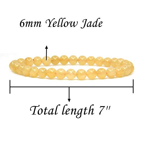 Angelstones Handmade Natural Healing Gemstone 6mm Round Beads Stretch Crystal Bracelet 7 Inch Unisex - color: Yellow Jade