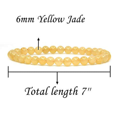 Angelstones Handmade Natural Healing Gemstone 6mm Round Beads Stretch Crystal Bracelet 7 Inch Unisex - color: Yellow Jade