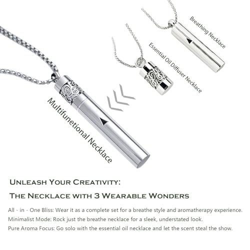 Stainless Steel Mindfulness Breathing Necklace for Anxiety Original Upgrades Breathlink with Essential Oil Diffuser Multifunctional Jewelry