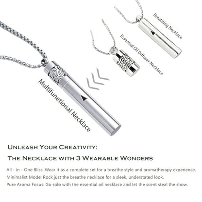 Stainless Steel Mindfulness Breathing Necklace for Anxiety Original Upgrades Breathlink with Essential Oil Diffuser Multifunctional Jewelry