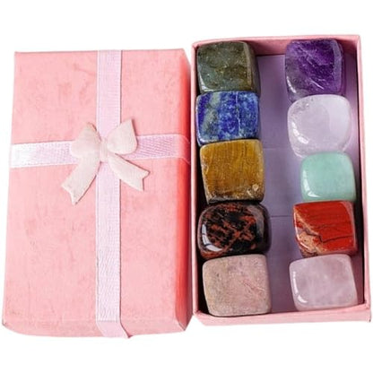 Healing Stone Set, 10pcs Natural Gemstones for Meditation Reiki, Lucky Pocket Crystals for Yoga Balancing, Stress Relief Kit