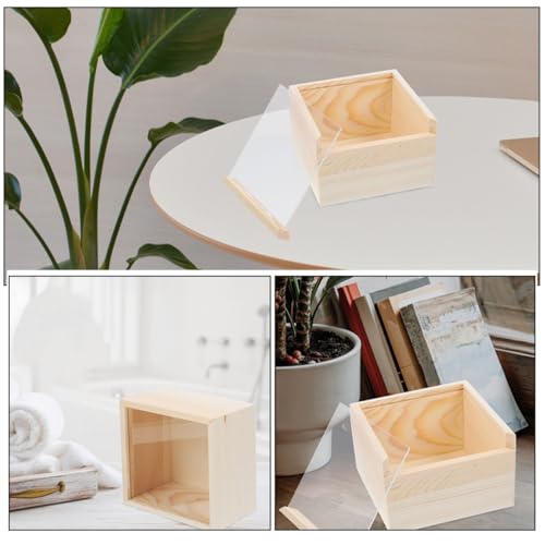 SEWACC 3pcs Sliding Lid Wood Storage Box 12x12x8cm Small Organizer Case for Sundries and Jewelry