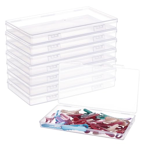 BENECREAT 8 Pack 6.5x3.5x0.6 Inch Rectangle Clear Plastic Storage Box with Double Hinged Lids for Photo, Pencil, Craft Tools, and Other Small Accessories - color: 6.5x3.5x0.6", size: Rectangle
