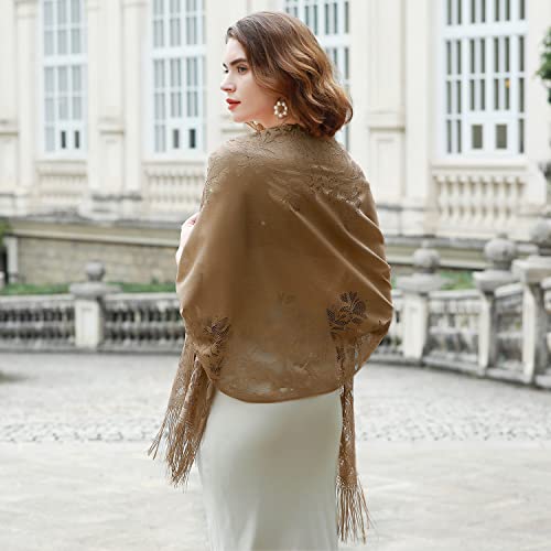 RIIQIICHY Shawls and Wraps for Evening Dresses Scarfs for Women Pashmina Wedding Formal Shawl - color: Brown-1