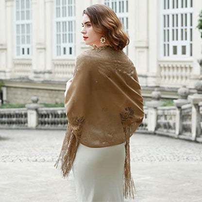 RIIQIICHY Shawls and Wraps for Evening Dresses Scarfs for Women Pashmina Wedding Formal Shawl - color: Brown-1