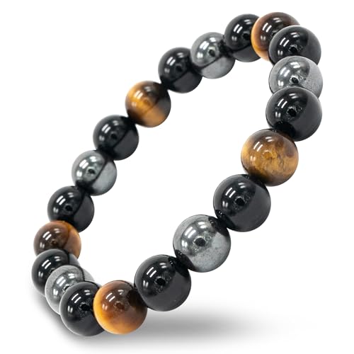 Conscious Items Protection Bracelets for Women & Men, Healing Crystal Bracelet with Natural Stones for Energy Shielding, Grounding, Stress, & Negative Energy Protection - style: The Triple Protection Bracelet