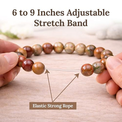 Elm City Direct 8mm Natural Stone Beaded Bracelet – Unisex Crystal Stretch Bracelets for Men & Women, Chakra & Healing Jewelry, Gift-Ready Beaded Bracelets - color: Egg Stone