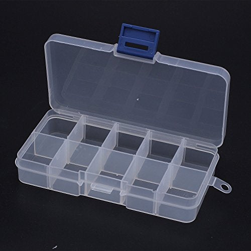 Driak 5PC 10 Grid Transparent Adjustable Plastic Box Metal Parts Storage Jewelry Box