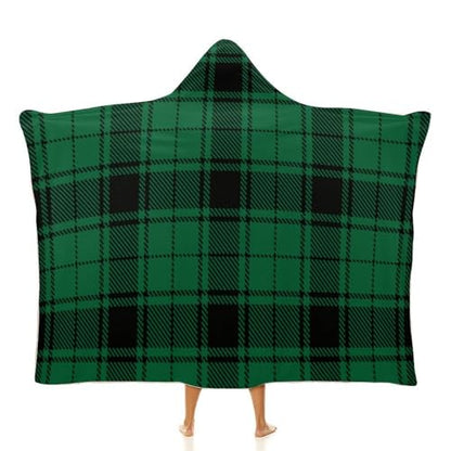 Scottish Tartan Plaid Green Large Size Comfortable Hooded Blanket, Warm Blanket 40"x50" - color: Scottish Tartan Plaid Green, size: 40"x50"