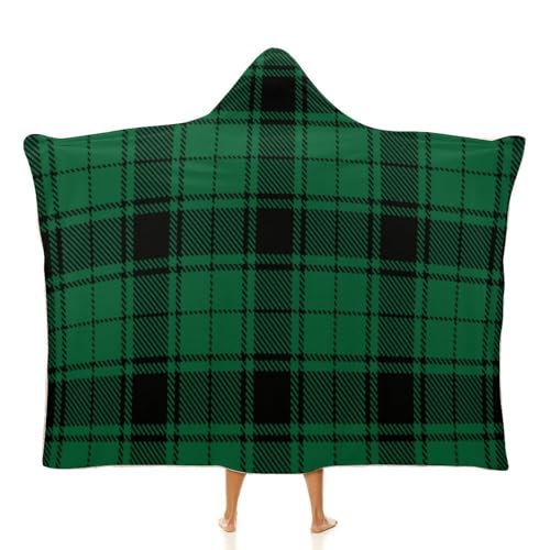 Scottish Tartan Plaid Green Large Size Comfortable Hooded Blanket, Warm Blanket 40"x50" - color: Scottish Tartan Plaid Green, size: 40"x50"