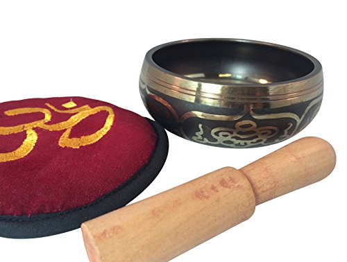 Eight Lucky Symbol Yoga Tibetan Singing Bowl with Embroidered Om Cushion