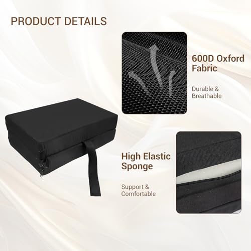 Foldable Stadium Seat Cushions 2 Pack, Bleacher Cushions with Carry Handle, 16.8 * 13.2 * 2 inches for Travel and Outdoor Use (Black)