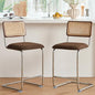 Natural Rattan Counter Height Stools Set of 2 with Solid Wood Back, 24 Inch Mid Century Modern Cesca Bar Stools, Brown Upholstery Boho Stool for Kitchen Counter with Chrome Metal Legs - color: Brown, size: 2PCS-24'' Counter Height Stool