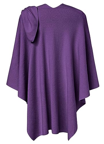 PULI Womens Large Cross Front Poncho Sweater Wrap Topper Knitted Elegant Shawls Cape for Fall Winter - color: 1-purple