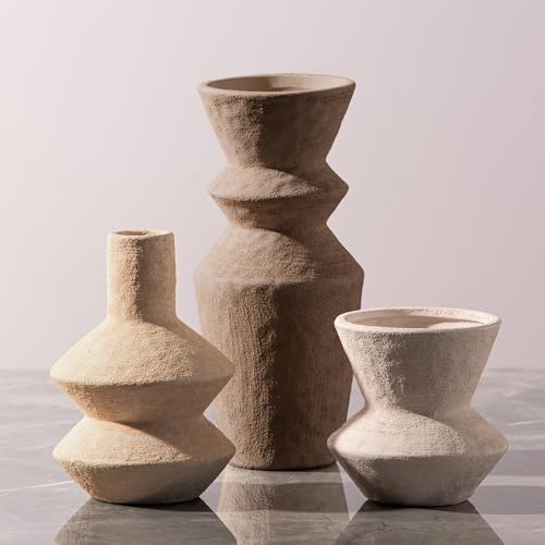 Ceramic Vase Home Table Decor - Flower Vase Set of 3 Living Room Kitchen Decorations Farmhouse Modern Rustic Vases Decorative Centerpiece for Shelf Bedroom Office Bathroom Dining Coffee Desk - color: 10-brown