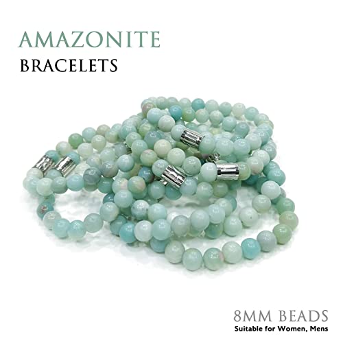 Morchic 8mm Genuine Gemstone Stretch Bracelet for Women Men Unisex, Natural Energy Crystal Stone Beads, Classic Simple Design Cuff Birthday Gift 7.5 Inch - color: Amazonite B
